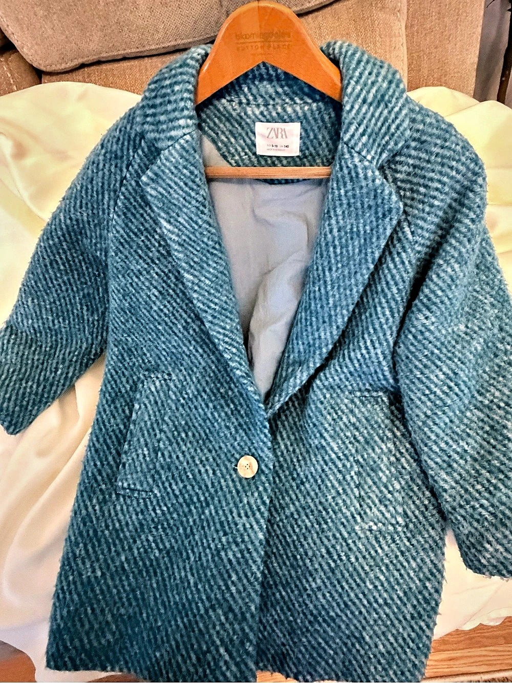 Zara Girls Blue Pea Coat Size 10-11Y